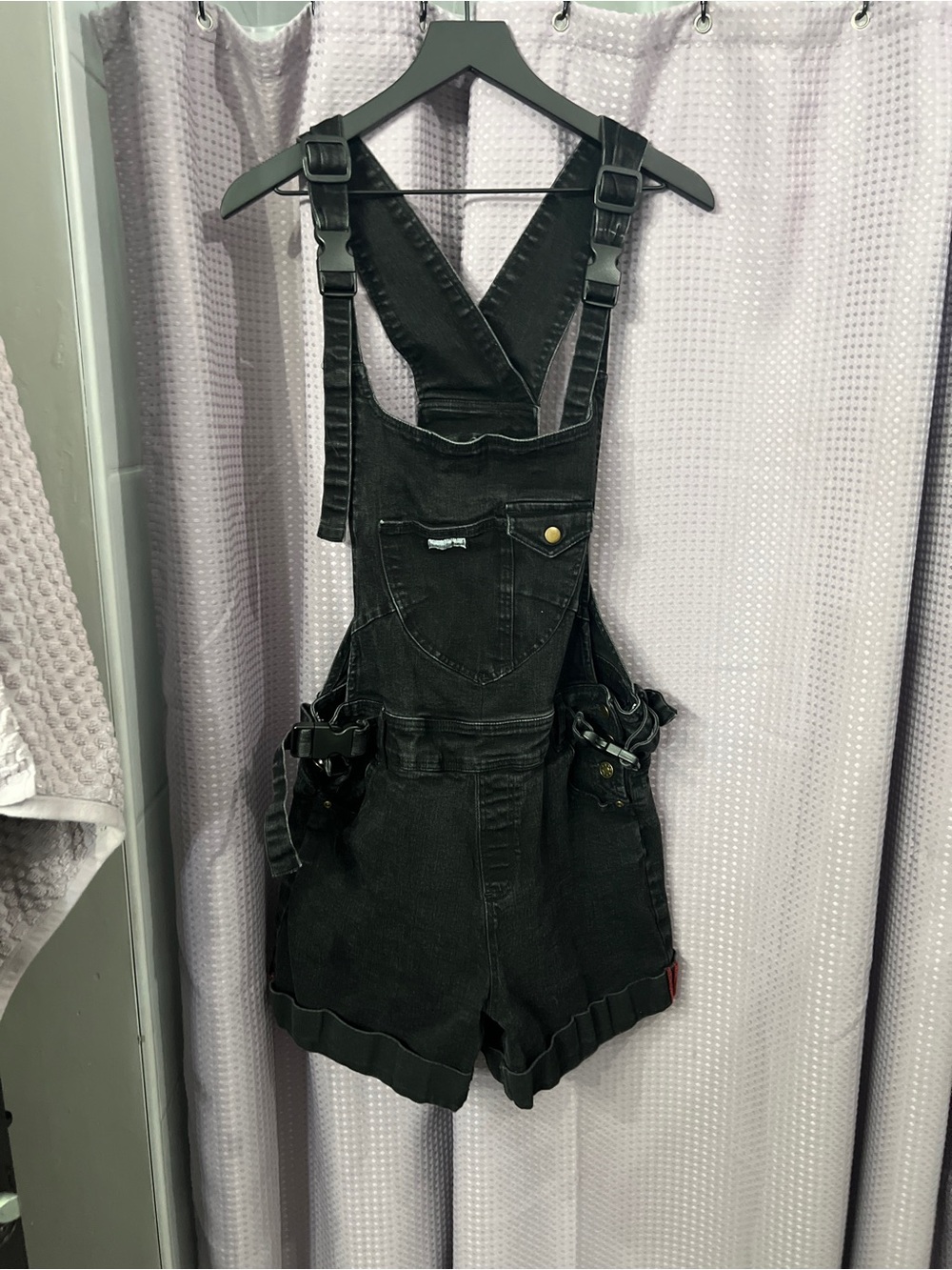 The Mumsie Black Denim Short Overalls